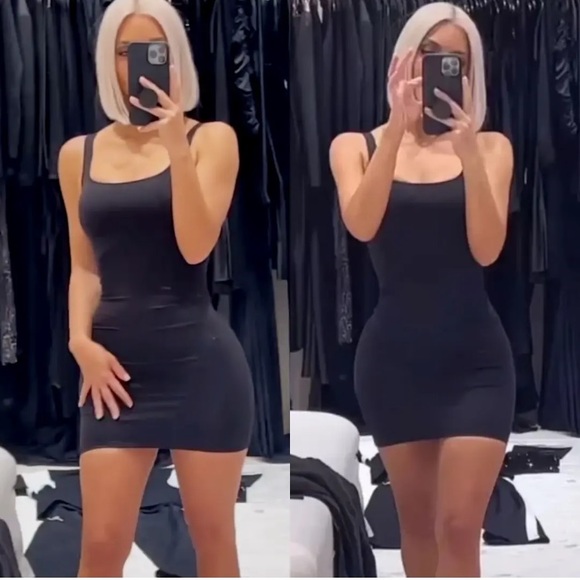 NWT SKIMS Signature Swim Tank Dress Swimsuit Coverup in Onyx Black Size Small - Picture 3 of 8